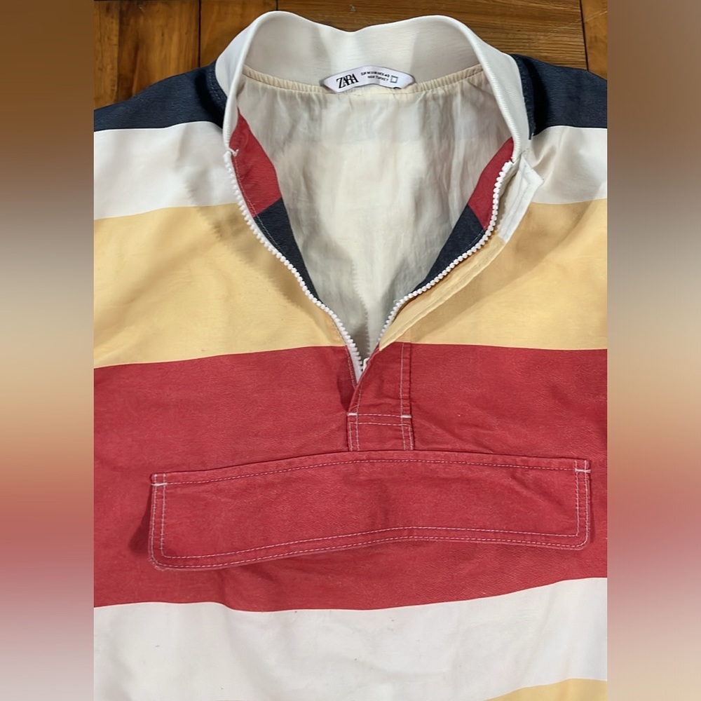 ZARA Retrocolor Striped Bomber Jacket w/ Pouch Pocket sz Medium - Picture 5 of 7